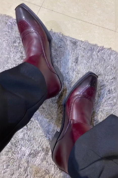 Cherry Italian Monk Cuban Leather Boots