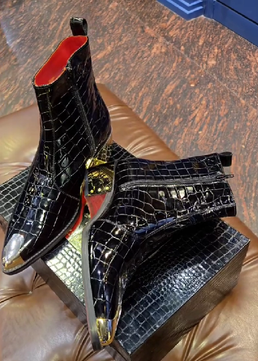 Men's Tuxedo Metal Pointed Crocodile Handmade Boots