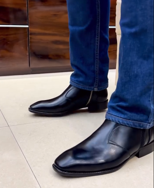 Men's All Black Double Zipper Ankle Boots