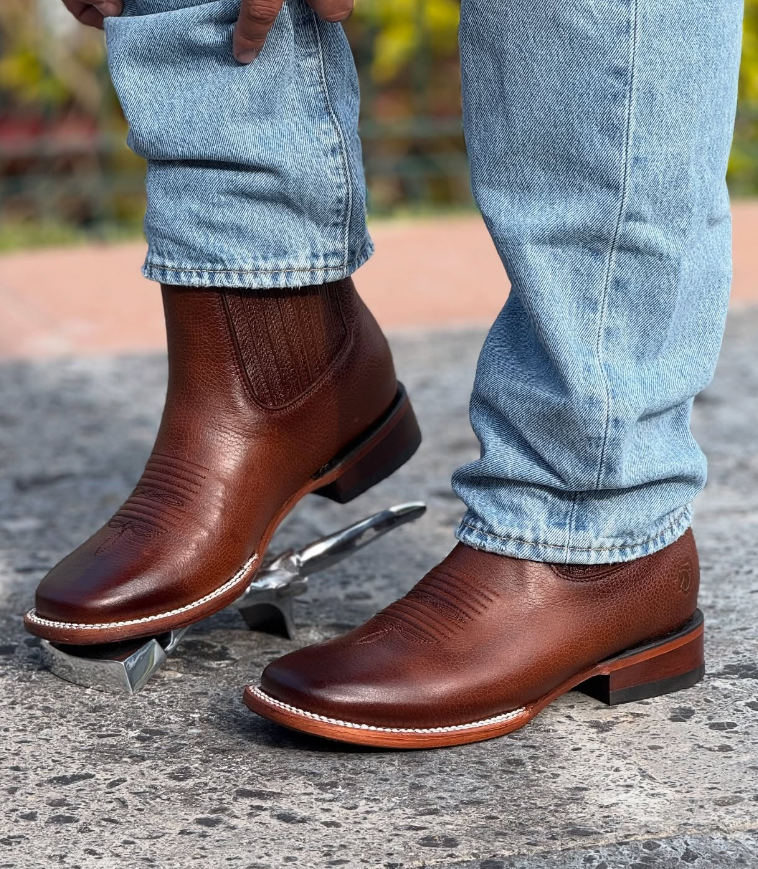 Men's Embroidered Stretch-leather Cowboy Boots