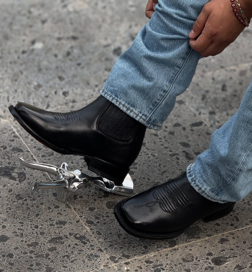 Men's Embroidered Stretch-leather Cowboy Boots