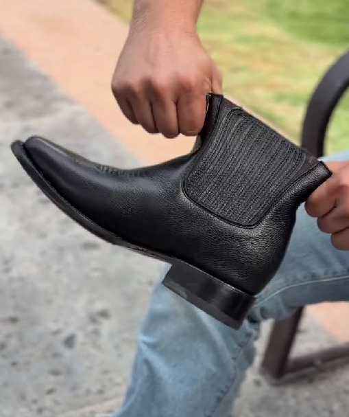 Men's Embroidered Stretch-leather Cowboy Boots