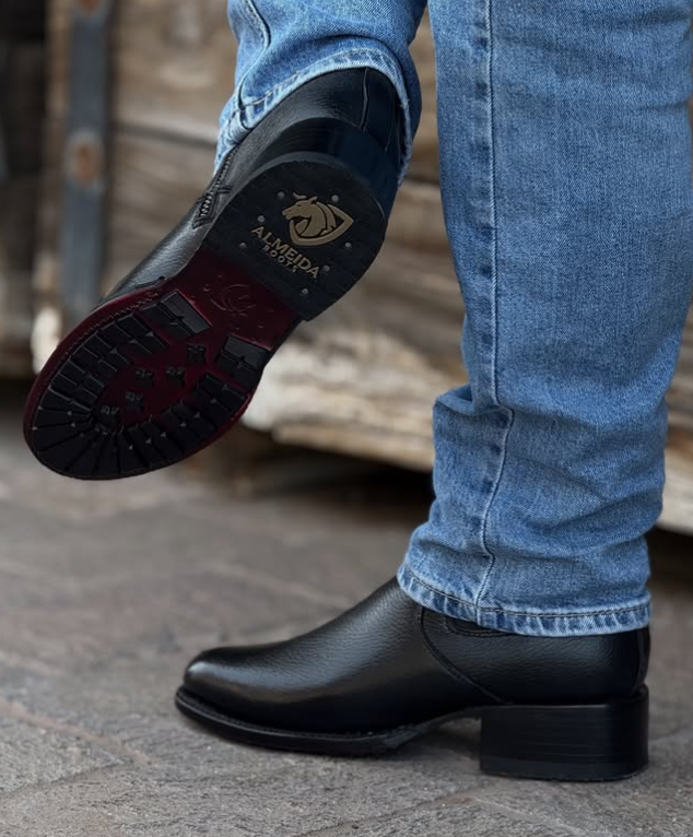 Men's Round Toe Side Zip Stretch Leather Cowboy Boots