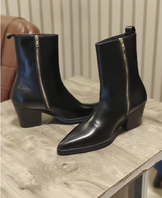 Black Pointed Side Zipper Chelsea Boots