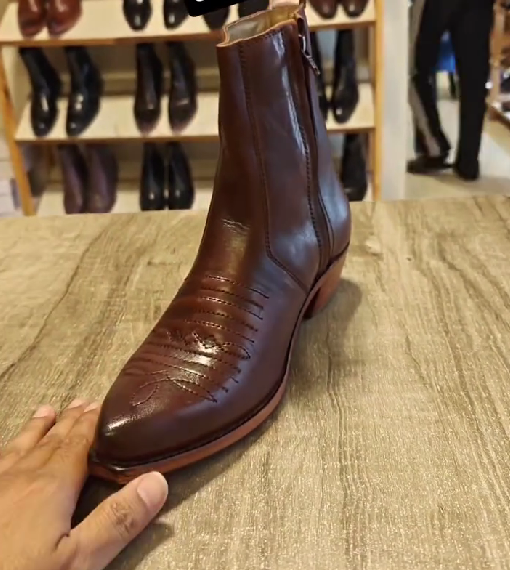 Men's Dark Brown Embroidered Invisible Side Zipper Ankle Boots
