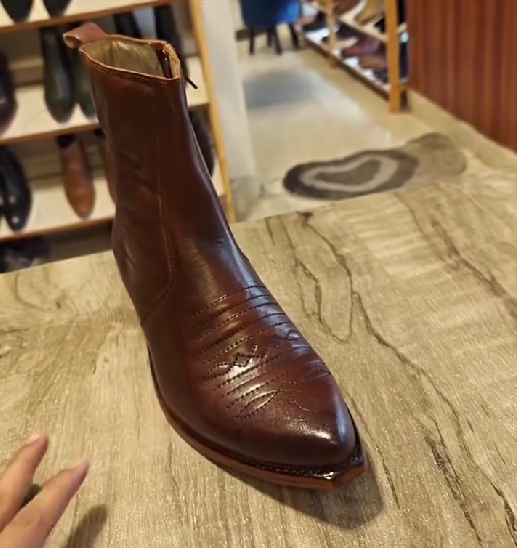 Men's Dark Brown Embroidered Invisible Side Zipper Ankle Boots