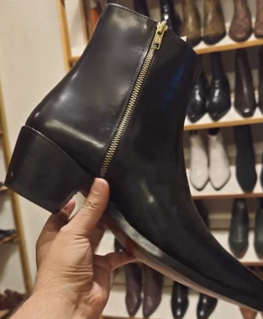 Men's Black Embroidered Pointed Leather Ankle Boots