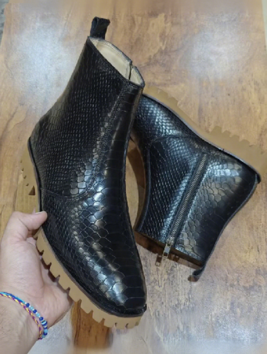Men's Anti-slip Thick Chunk Snake Leather Boots