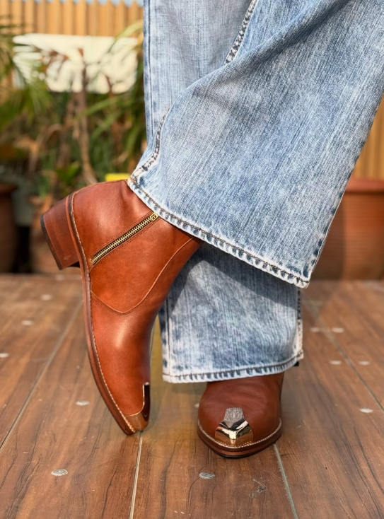 Men's Metallic Cap Toe Tan Cowboy Boots