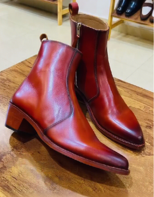Men's Tan Cuban Heel Handmade Leather Boots