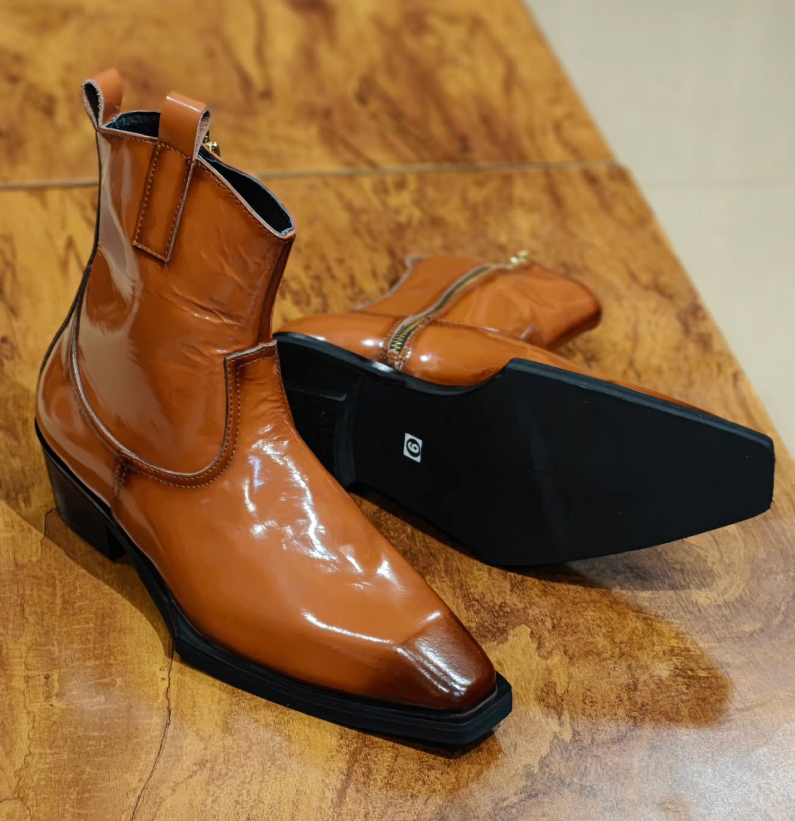 Men's Shiny Side Zipper Western Cowboy Boots
