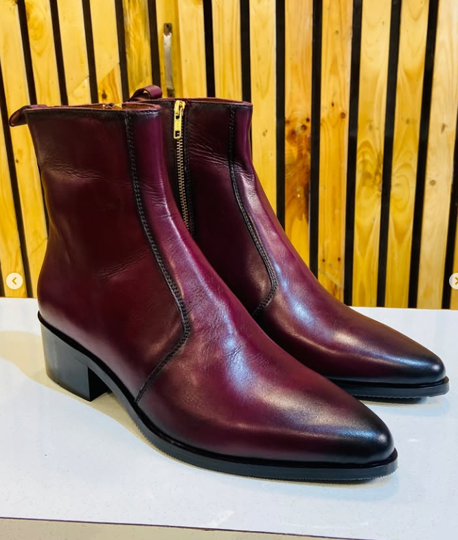 Men's Burgundy Smudge Toe Side Zipper Ankle Boots