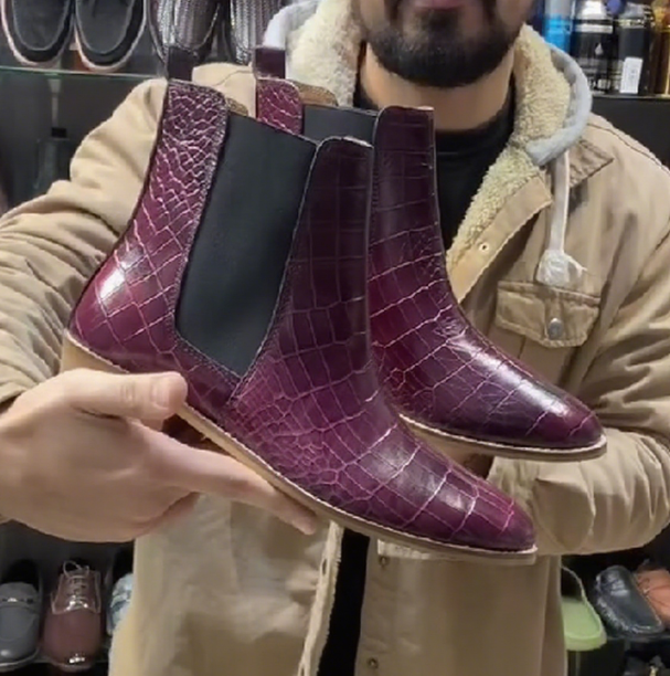 Cherry Croc Cuban Handmade Heels Leather Boots