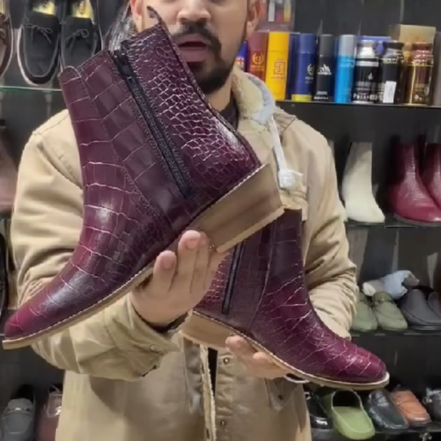 New Tan Color Croc Pattern Boots