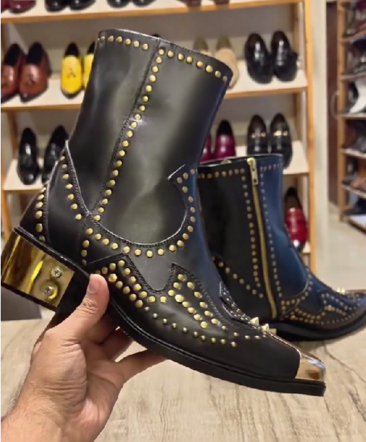 Men's Metal Toe Embroidered Rivet Ankle Boots