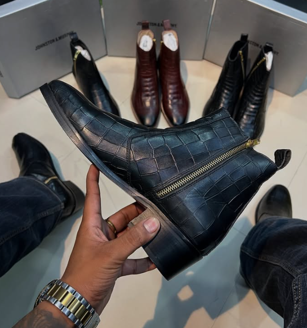 Men's Crocodile-print Italian Cuban Ankle Boots