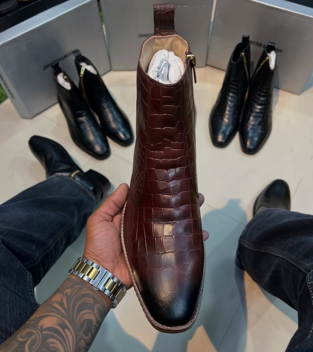 Men's Crocodile-print Italian Cuban Ankle Boots