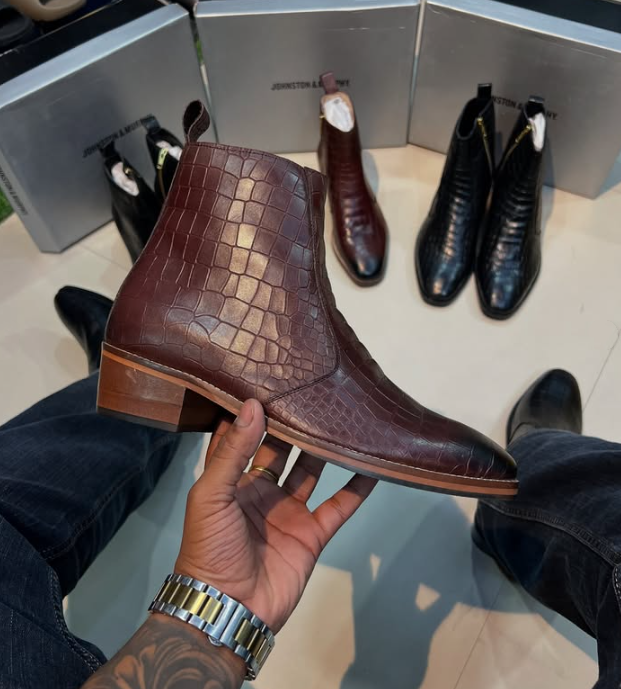 Men's Crocodile-print Italian Cuban Ankle Boots
