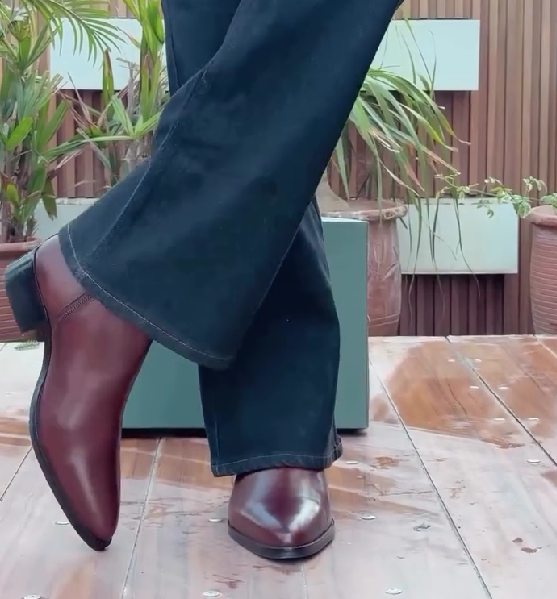 Men's Burgundy Italian Handmade Leather Ankle Boots