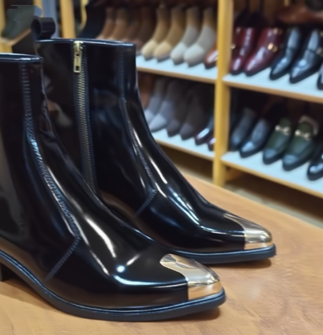 Men's Polished Authentic Golden Tip Handmade Leather Ankle Boots