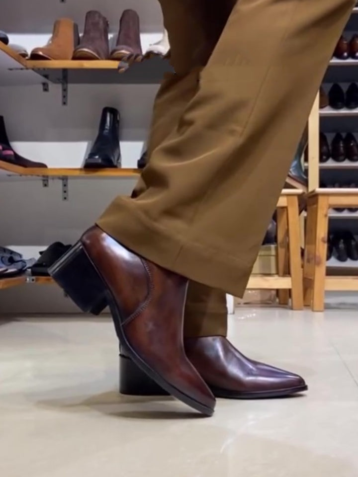 Men's Brown Pointed Leather Boots