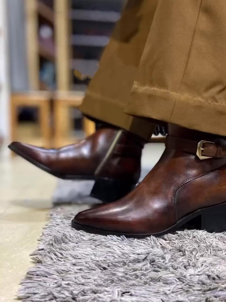 Men's Brown Pointed Leather Boots