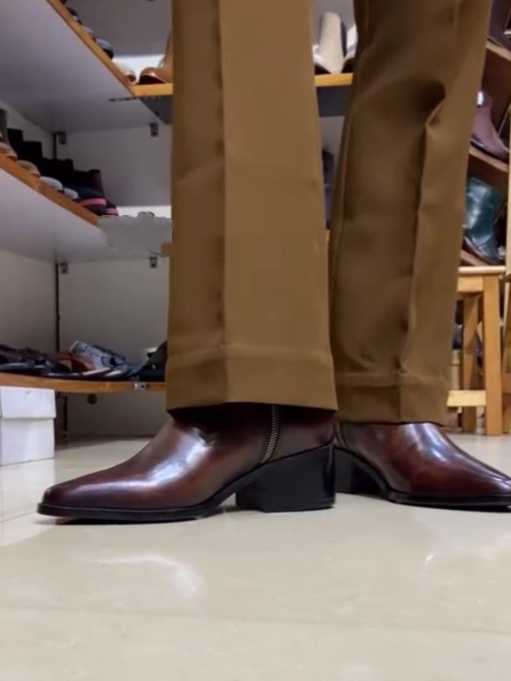 Men's Brown Pointed Leather Boots