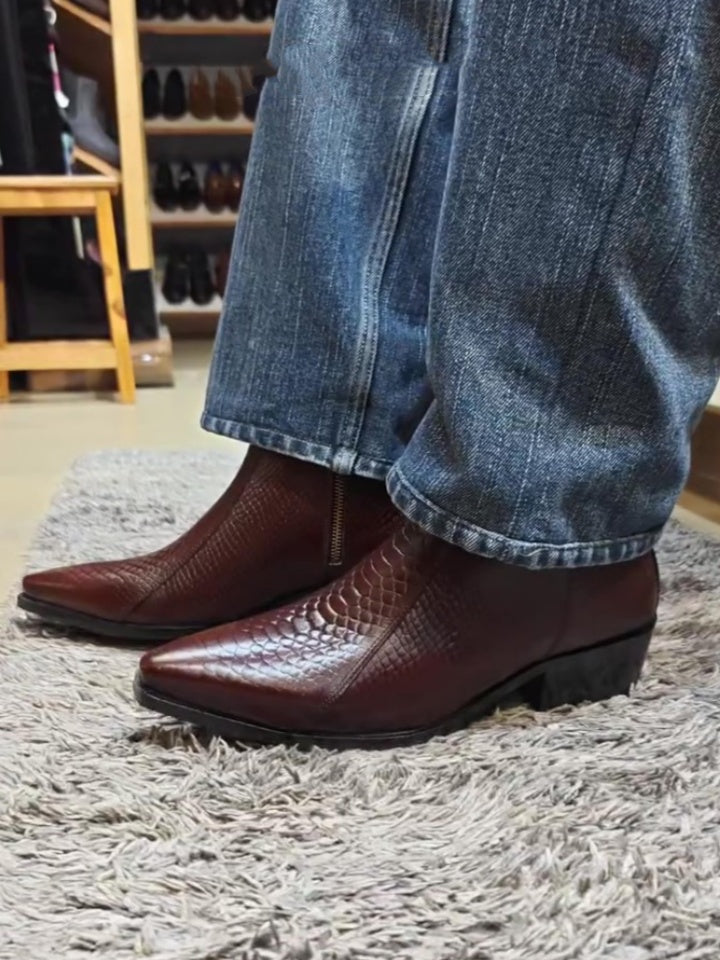 Men's Crocodile-print Pointed Leather Boots