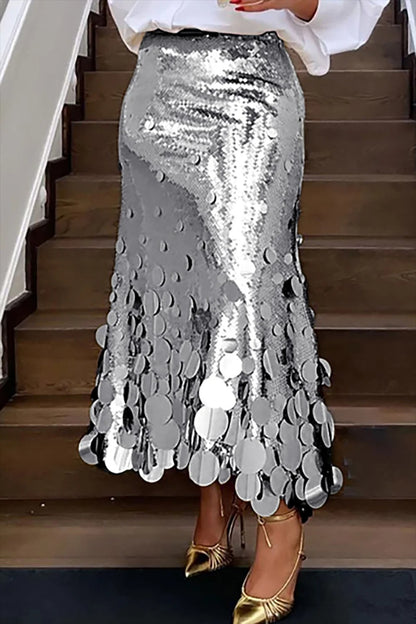 Stitched Sequin High-Waist High-Rise Skirt