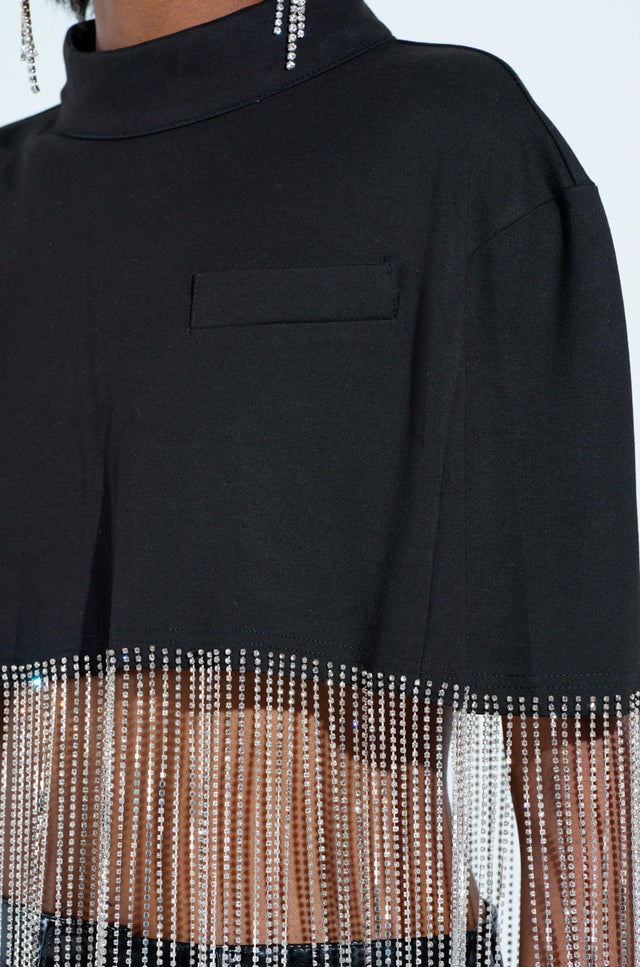 Pullover Long Sleeve Diamond Tassel Top