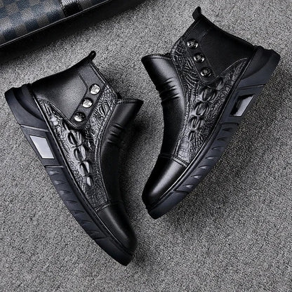 Crocodile Print High-top Pump Soft Side Zip Leather Boots