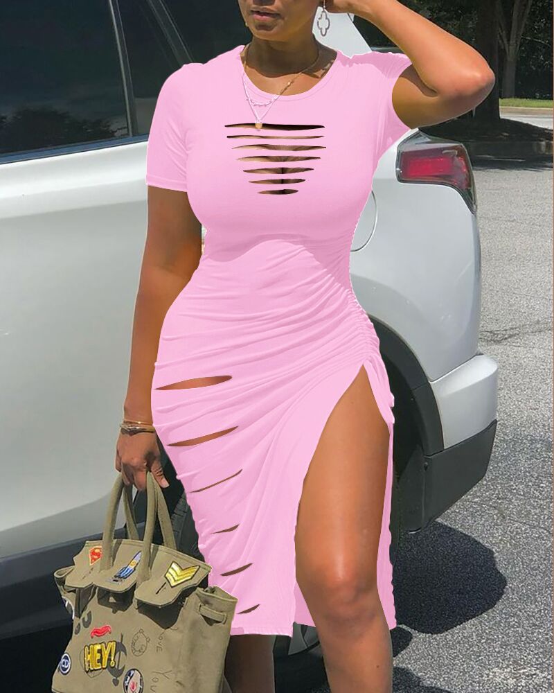 Hollow Slim Drawstring Pleated Dress