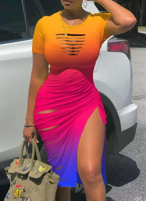 Hollow Slim Drawstring Pleated Dress