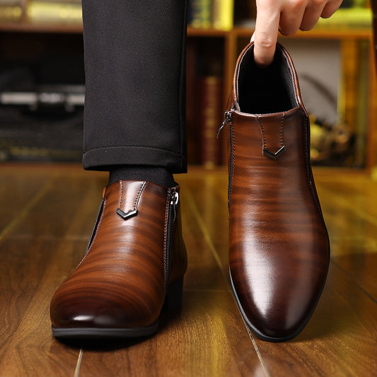 Men's Pointed Stripe Embossed Side Zipper Fashion Ankle Boots