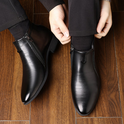 Men's Pointed Stripe Embossed Side Zipper Fashion Ankle Boots