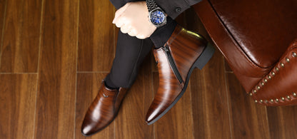 Men's Pointed Stripe Embossed Side Zipper Fashion Ankle Boots