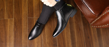 Men's Pointed Stripe Embossed Side Zipper Fashion Ankle Boots