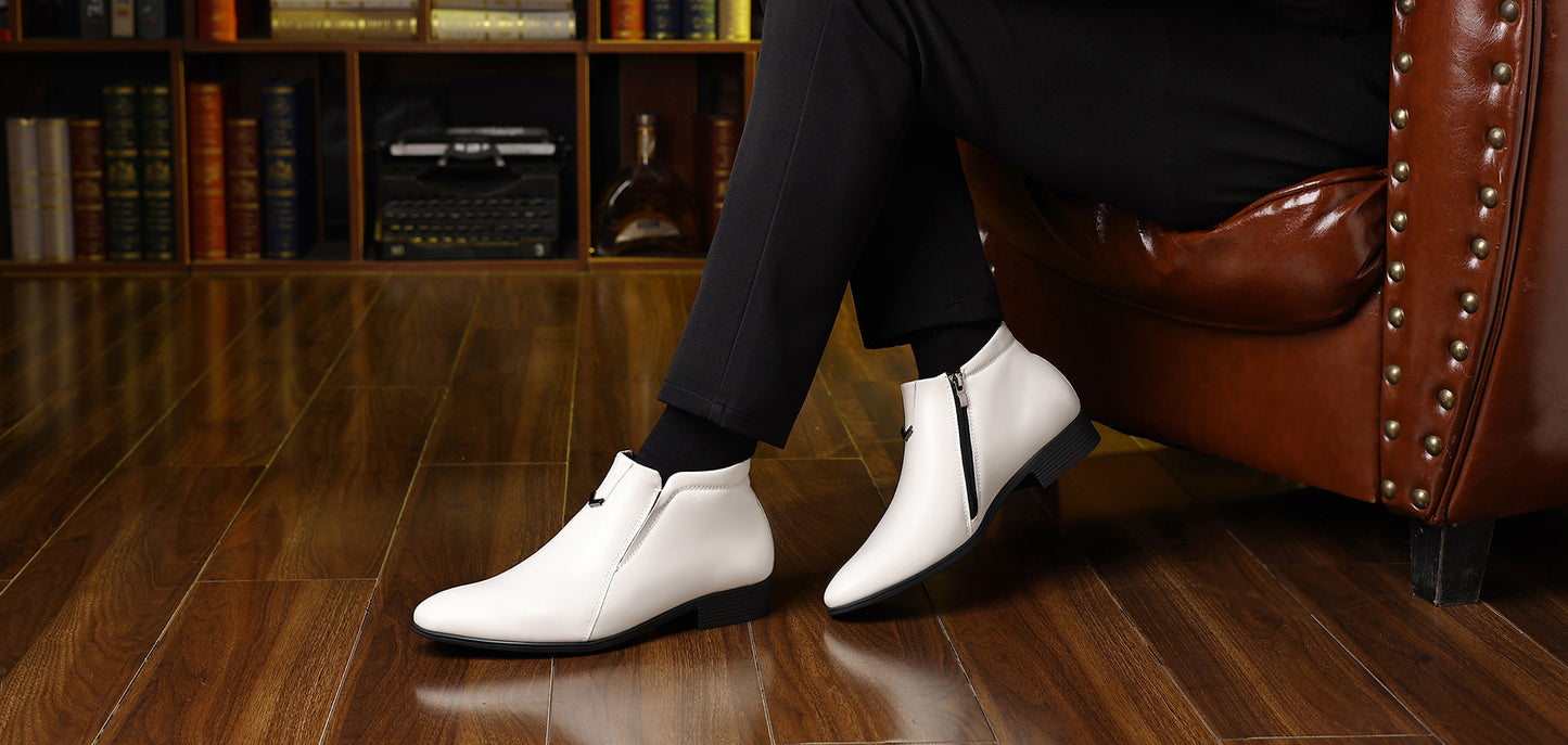 Men's Pointed Stripe Embossed Side Zipper Fashion Ankle Boots
