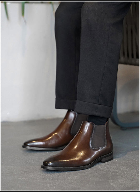 Men's British Vintage Handmade Chelsea Leather Boots