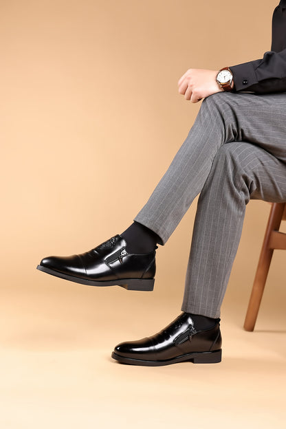 Lion Head Zipper Pointed Toe Casual Leather Shoes