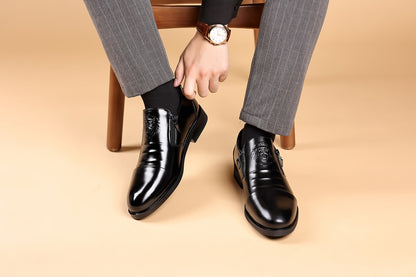 Lion Head Zipper Pointed Toe Casual Leather Shoes