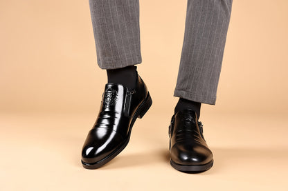Lion Head Zipper Pointed Toe Casual Leather Shoes