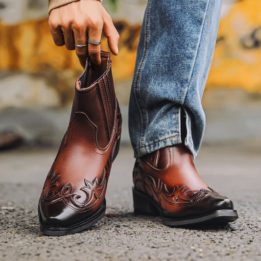 Pointed Toe High Heels Western Cowboy Chelsea Boots