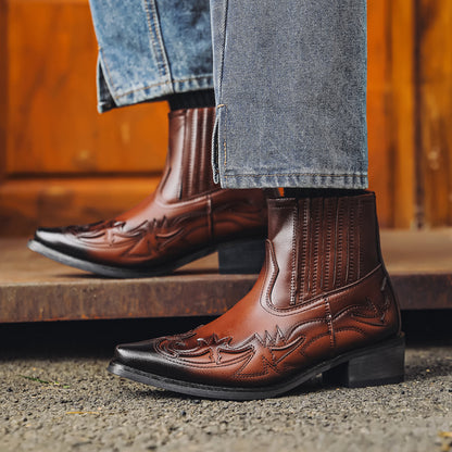Pointed Toe High Heels Western Cowboy Chelsea Boots