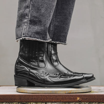 Pointed Toe High Heels Western Cowboy Chelsea Boots