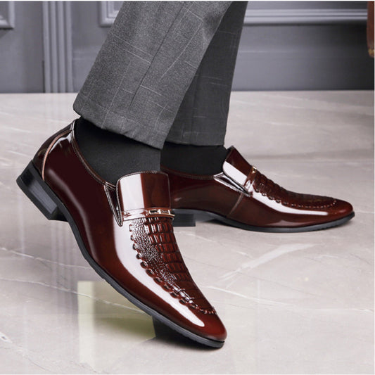 Men's Pointed Toe Crocodile Pattern Shiny Business Leather Shoes