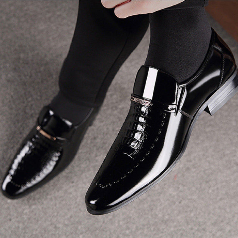 Men's Pointed Toe Crocodile Pattern Shiny Business Leather Shoes