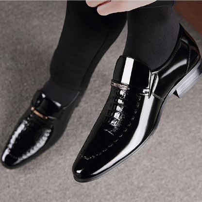 Men's Pointed Toe Crocodile Pattern Shiny Business Leather Shoes