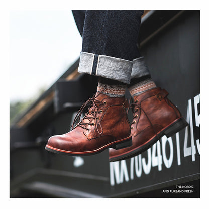 Unisex Faux Leather Lace-Up Vintage Style Casual Ankle Boots