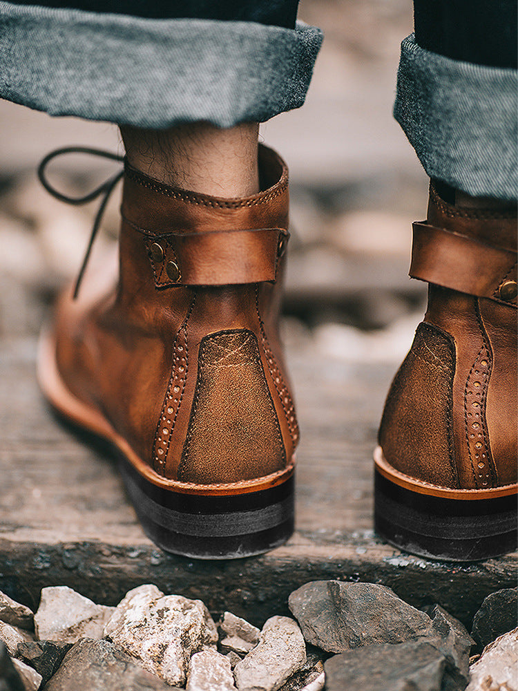 Unisex Faux Leather Lace-Up Vintage Style Casual Ankle Boots